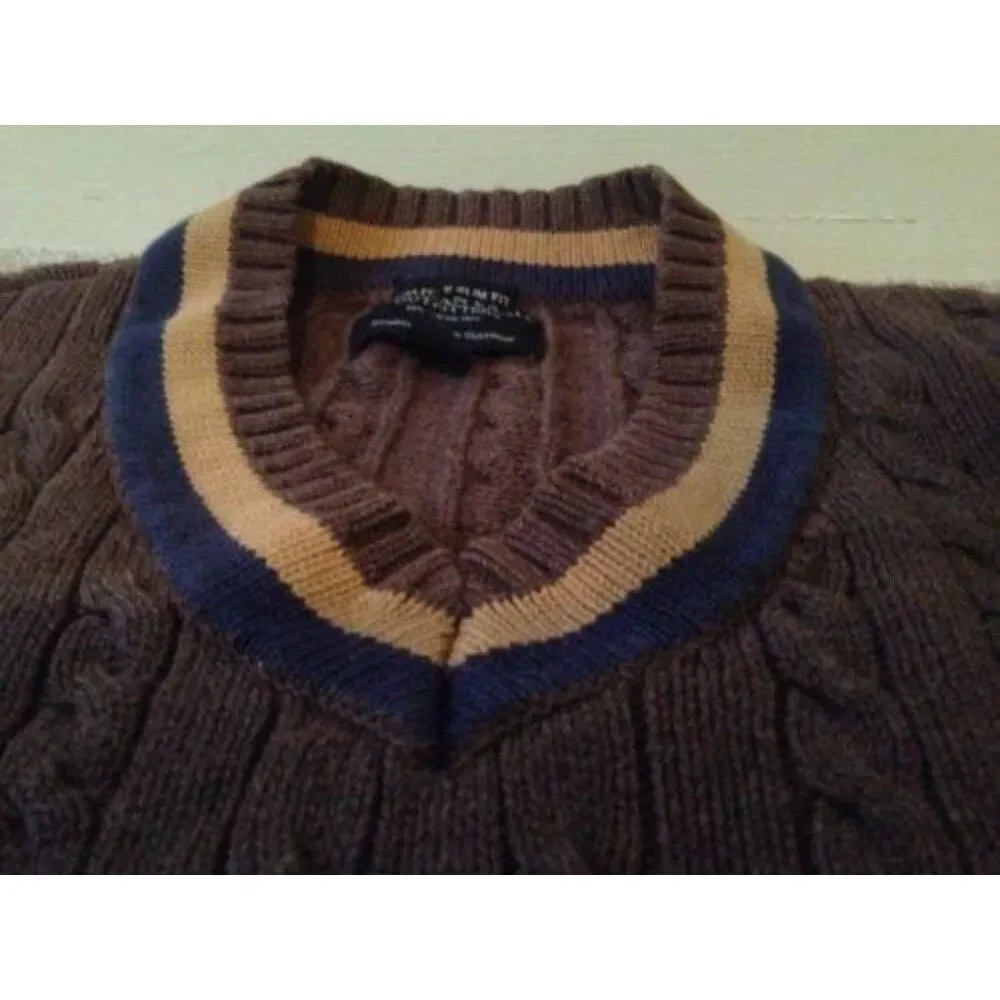 American Eagle Men's Casual Sweater Size Medium Brown w Brown Blue Stripes